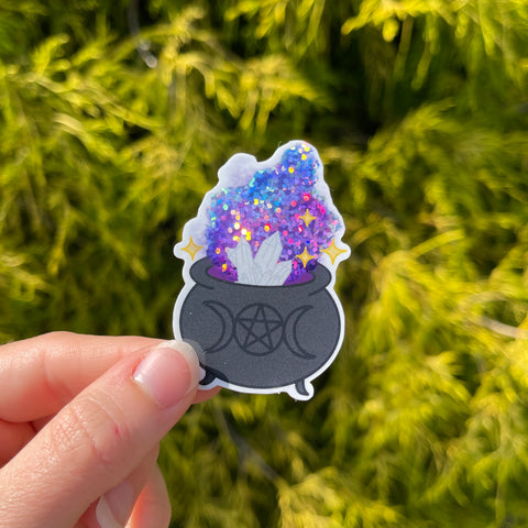 Crystal Witch Cauldron Glitter Sticker