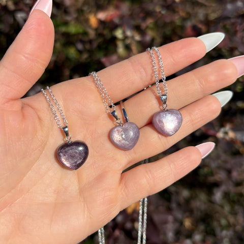 Gem Lepidolite Heart Pendants