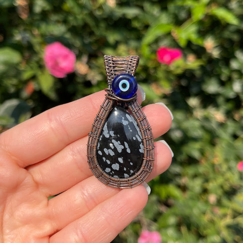 Snowflake Obsidian Evil Eye Pendant