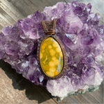 orbicular yellow ocean jasper crystal pendant necklace wire wrapped jewelry copper