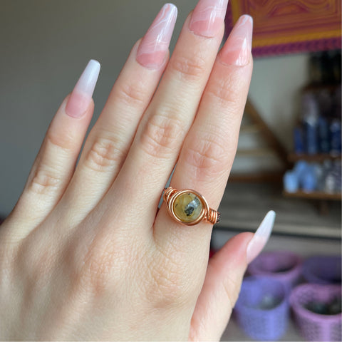 Prehnite Wire Wrapped Ring